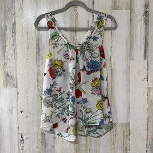 Alythea Sheer Flowery Bow Detail in Back Tank Top - White with Multicolor Design